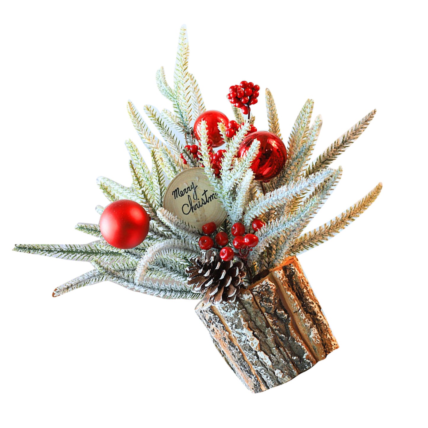 35cm Tabletop Christmas Tree with Bark Barrel Base - Holiday Decoration
