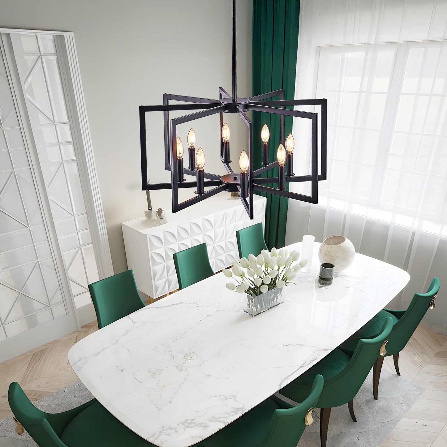 27-Inch Modern Black Geometric Pendant Light Fixture for Living Room Kitchen
