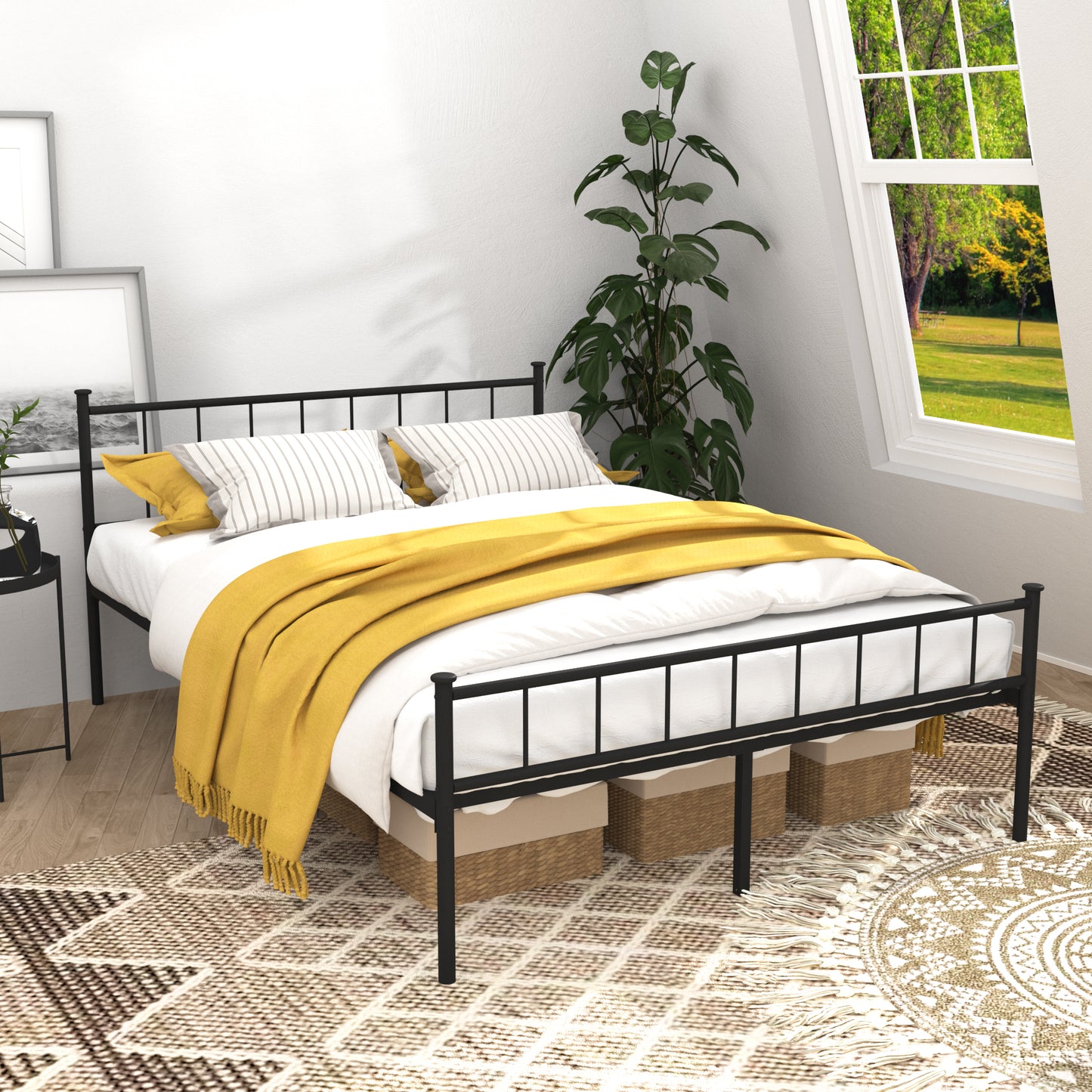 Full Size Bed Frame with Headboard & Footboard - Black