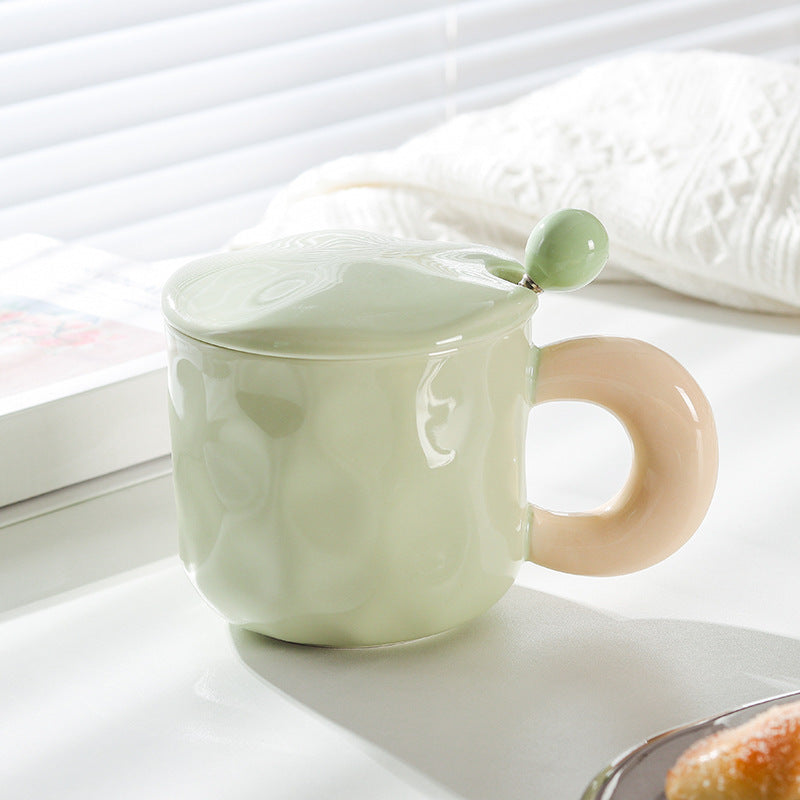 Cute Cartoon Ceramic Mug with Lid and Spoon - Multiple Colors & 500ml