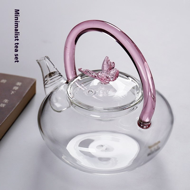 Colorful Butterfly Glass Teapot 650ML Modern Home Kitchen Drinkware
