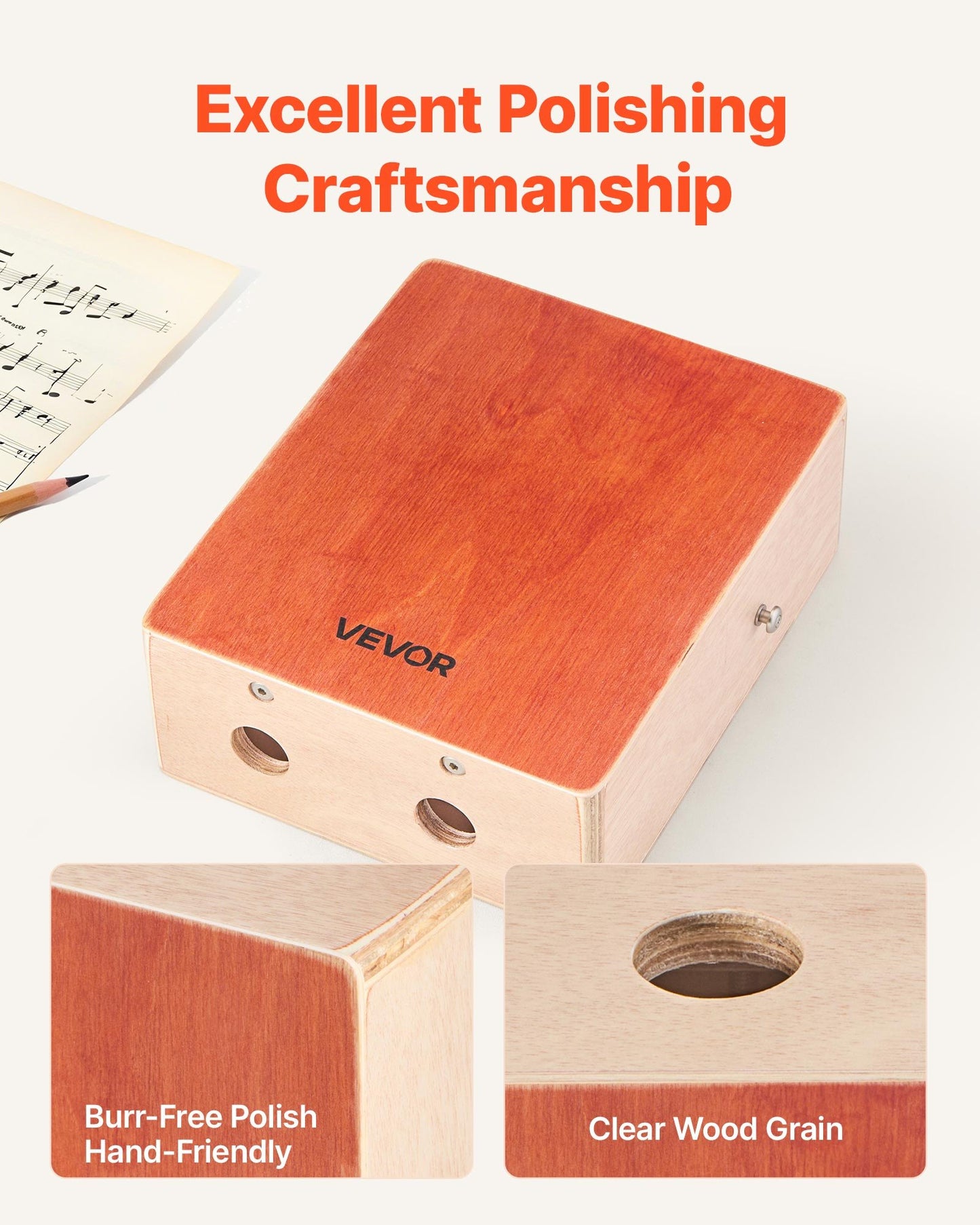 Wood Cajon Box Drum with Adjustable Guitar Strings & Travel Bag