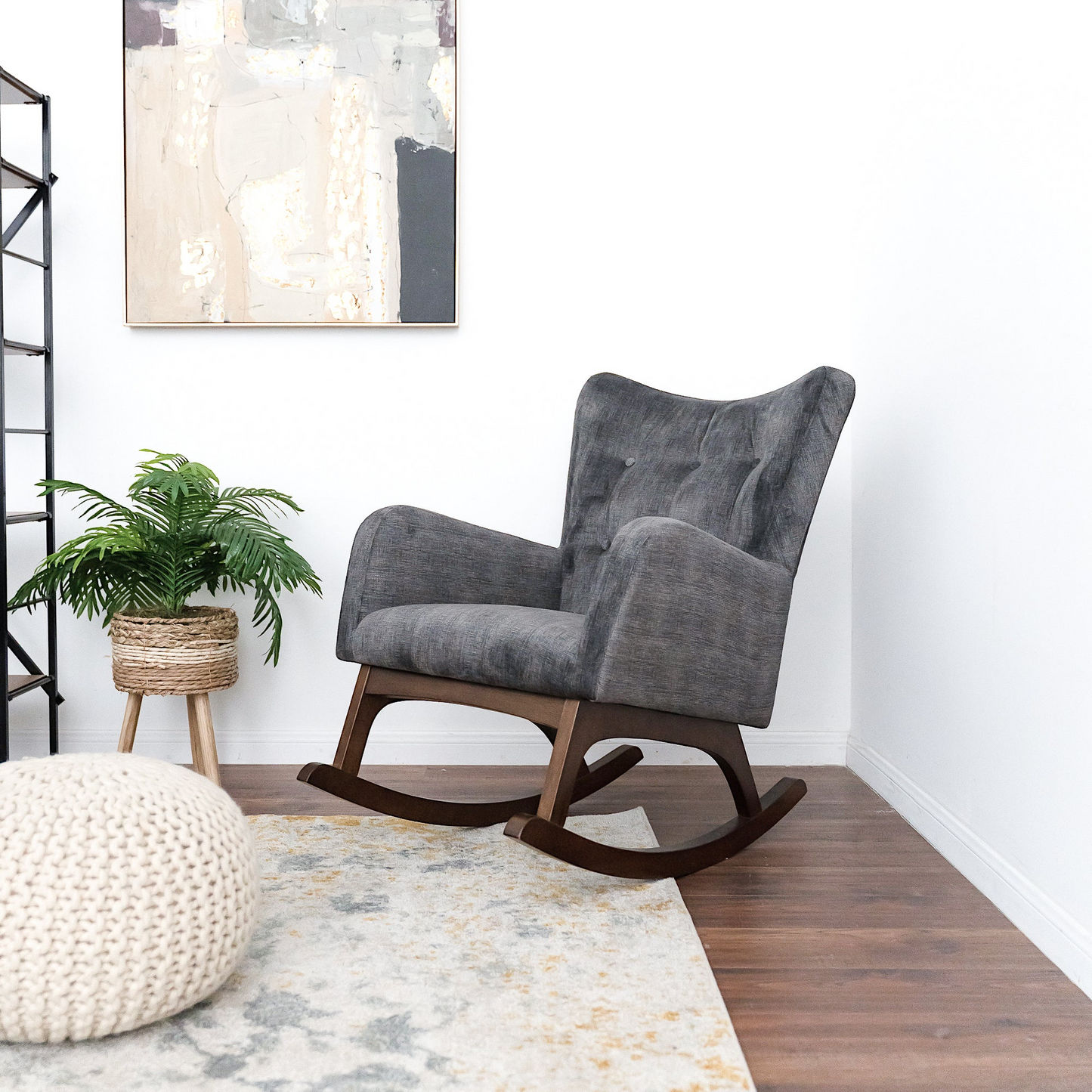Alistair Solid Wood Rocking Chair With Stain Resistant Fabric In