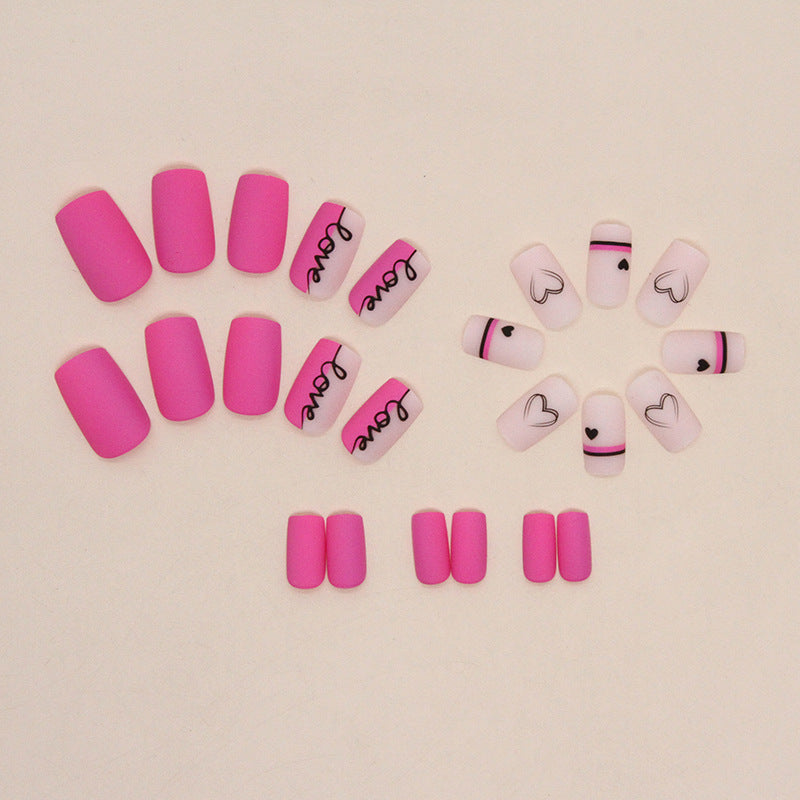 Magenta Love Nail Wraps & False Nails Set for Manicure - Valentine's Day Style