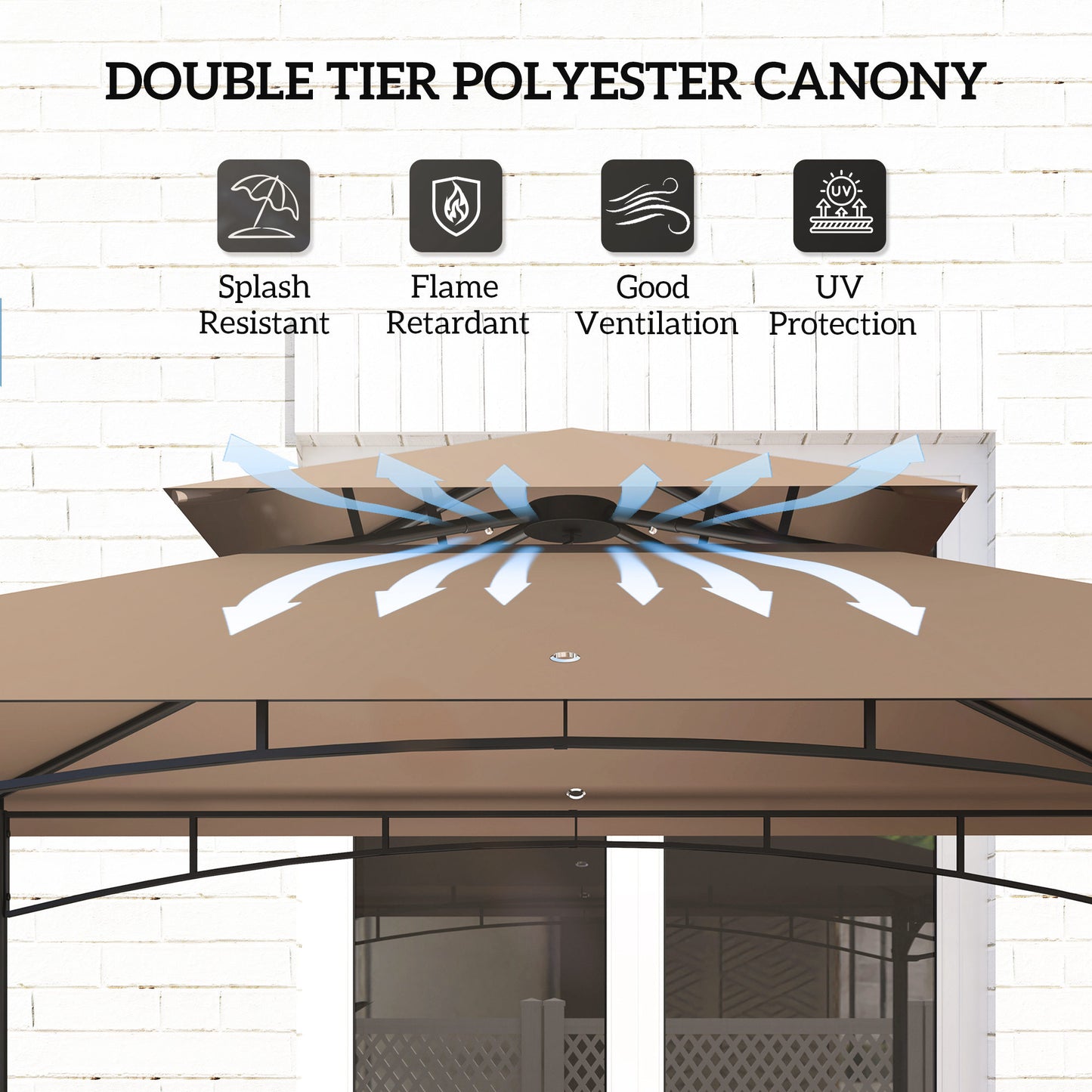Outdoor Grill Gazebo with Side Shelves & Hooks - Brown
