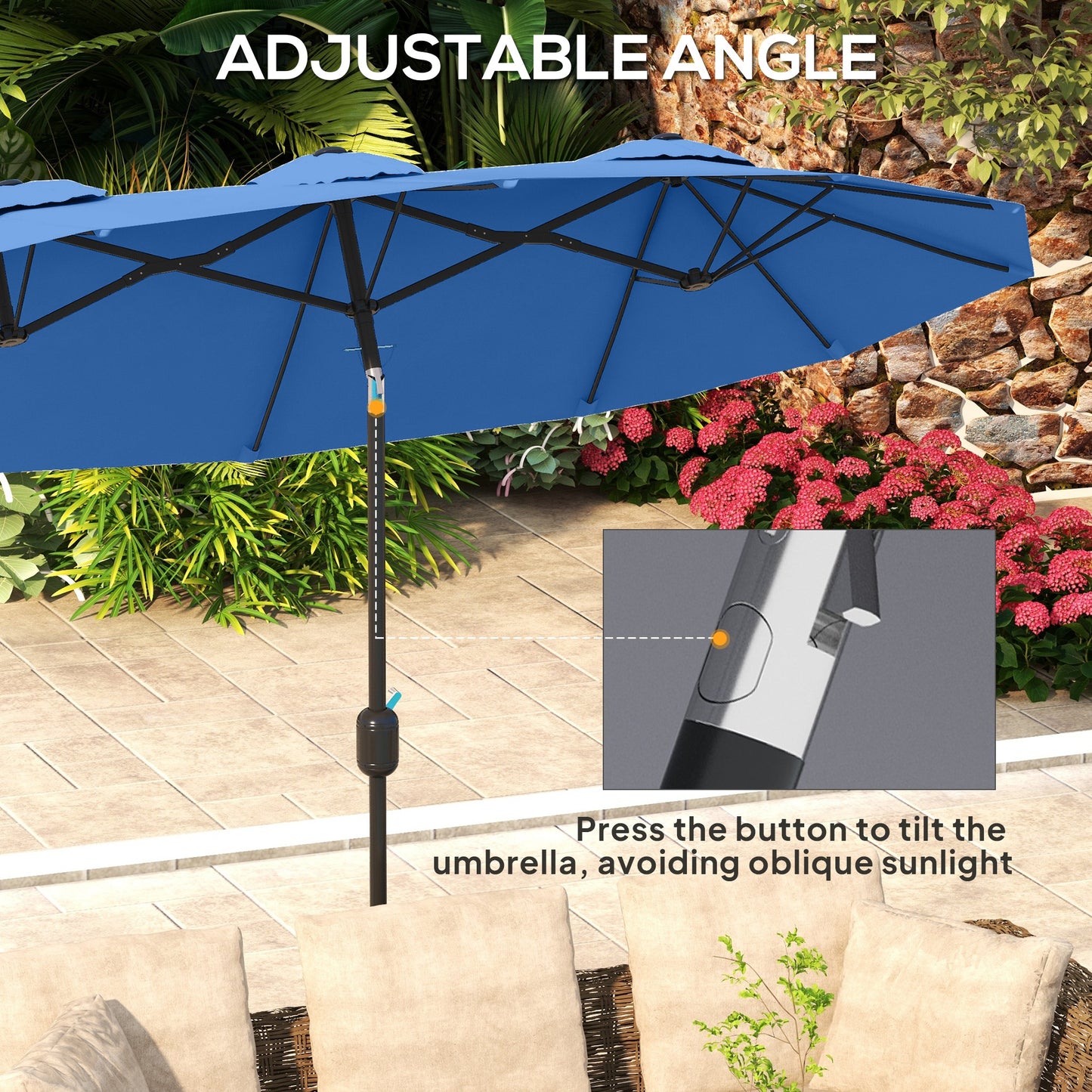 Double-Sided Patio Umbrella - 9.5 ft with Crank & Tilt, Navy Blue