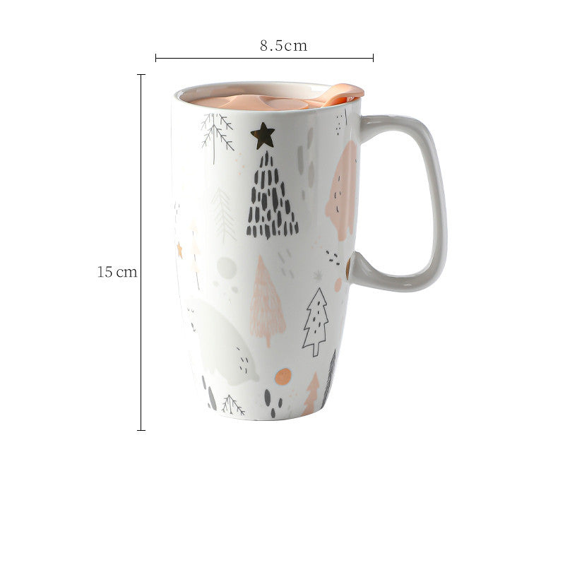 Large Capacity Ceramic Mug with Lid - Multiple Styles, 500-600mL Drinkware