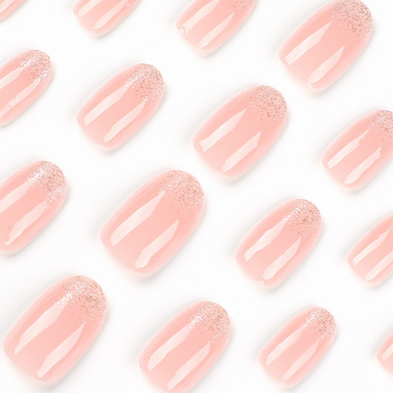 Short Oval Glitter French Nail Tips - Easy Wear & Polish Kit