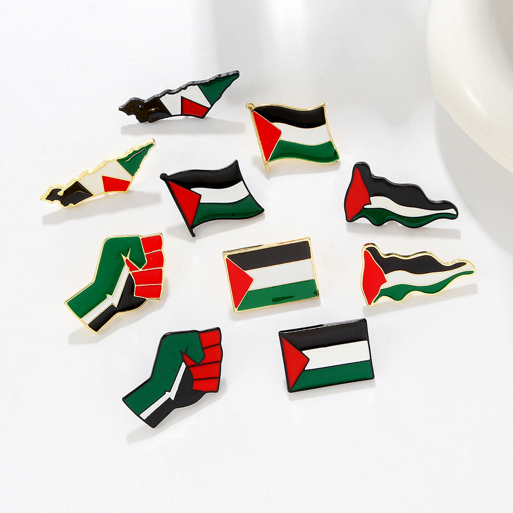 Free Palestine Flag Brooch Pin - Gold & Black Badge for Clothes & Accessories