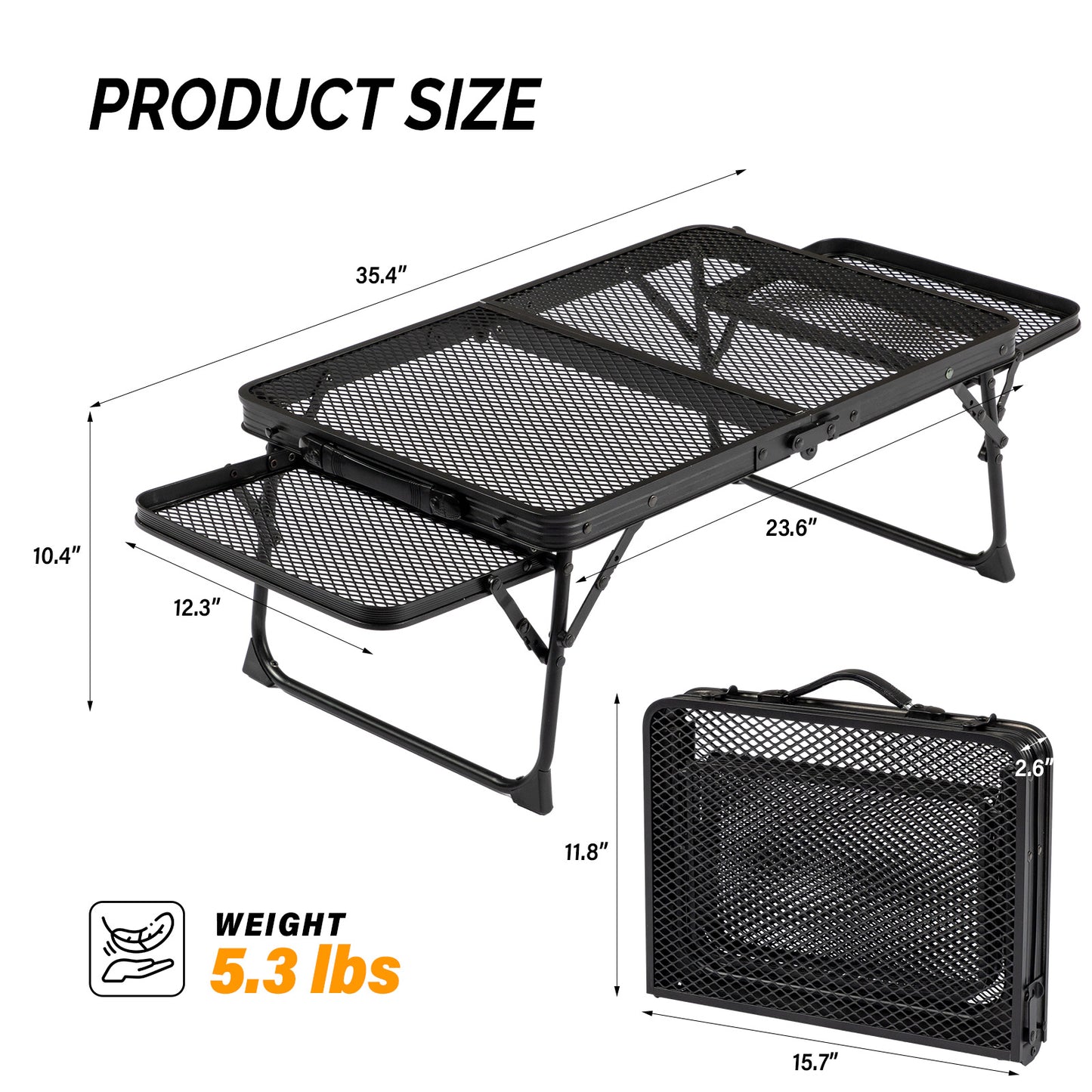3 Ft Folding Grill Table - Portable Height Adjustable Picnic Table