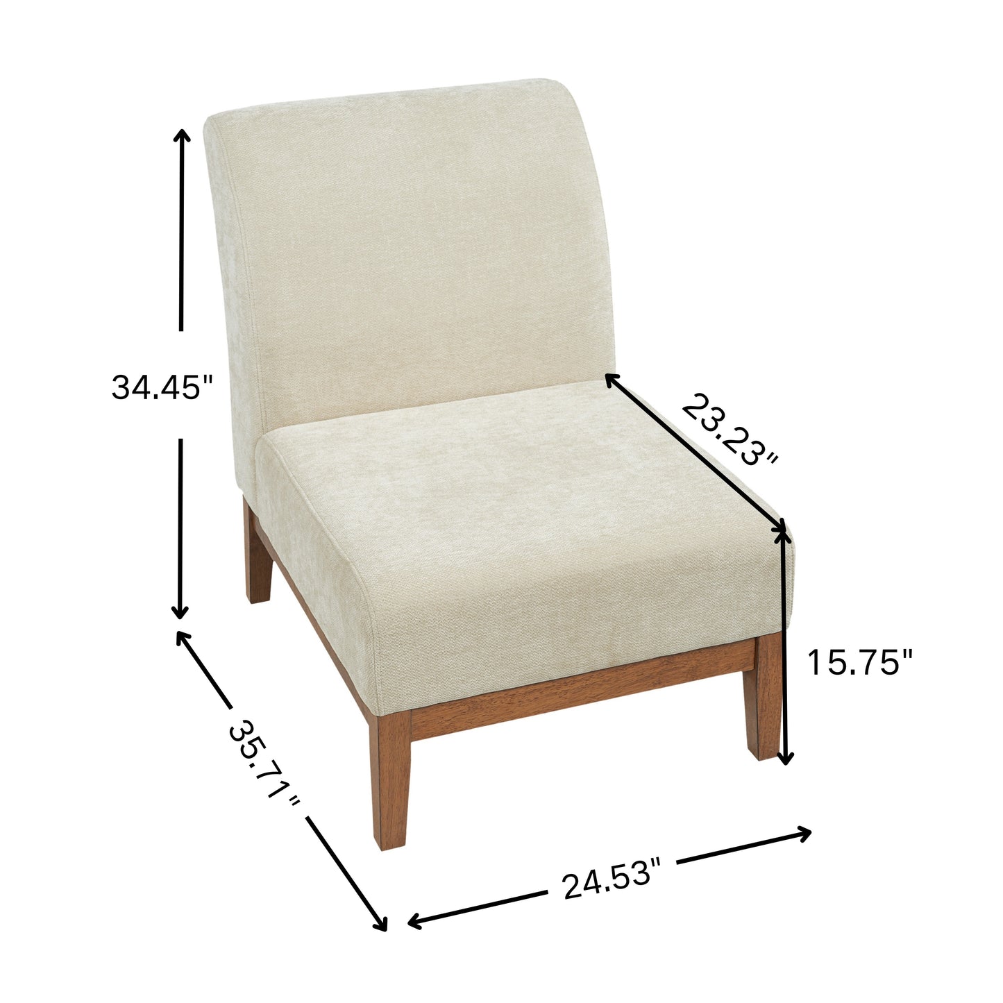 Beige Fabric Upholstered Accent Chair with Walnut Frame