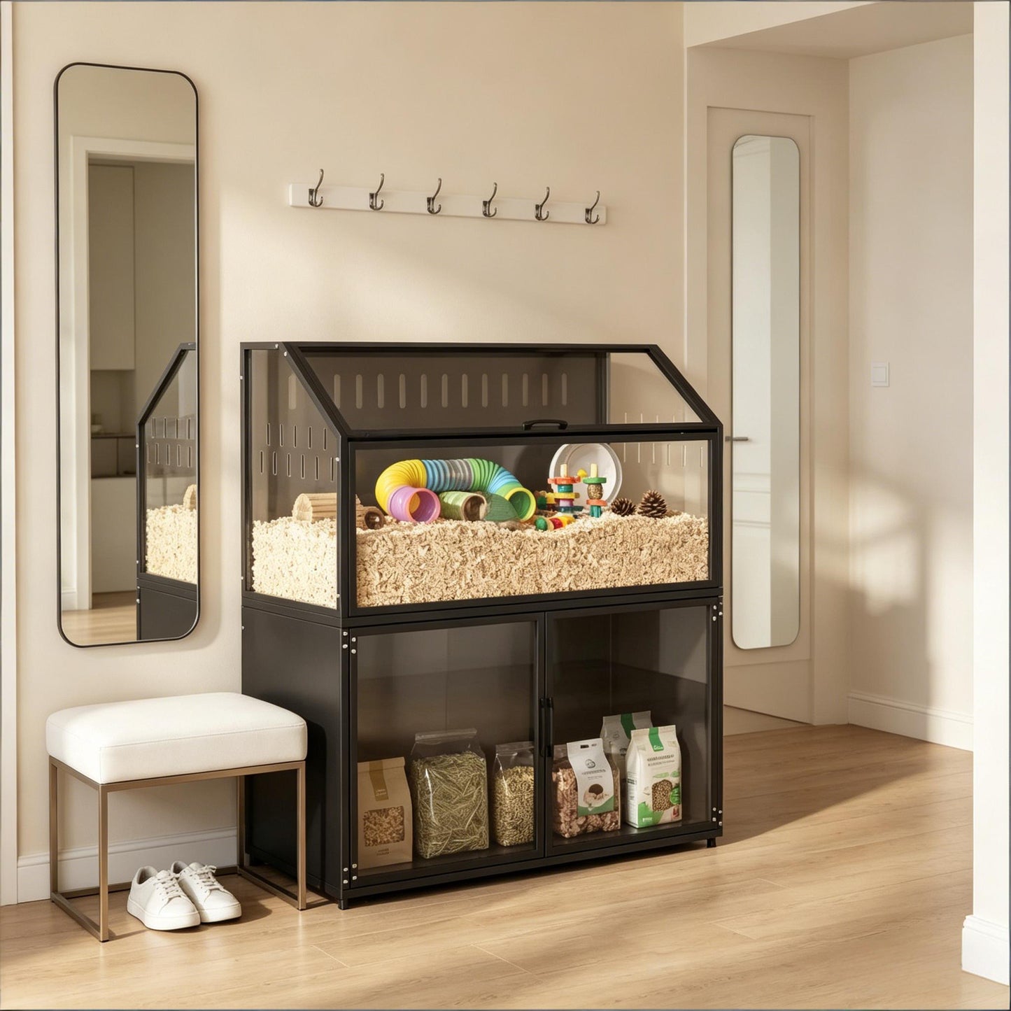 Spacious Small Animal Cage for Hedgehogs, Mice, and Gerbils - Black