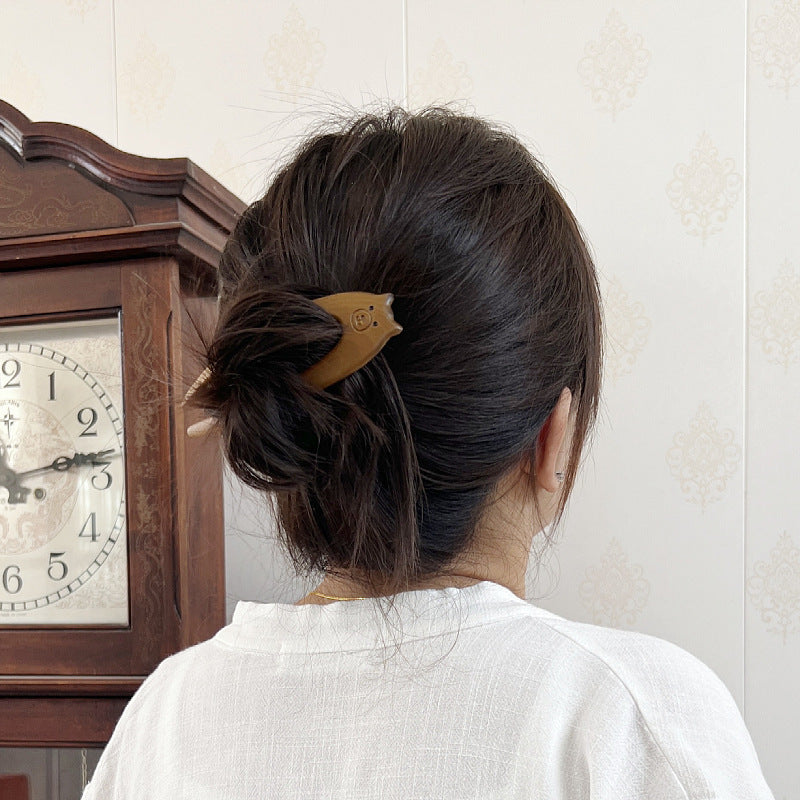 Wooden Hairpin - Chinese Style Geometric Design