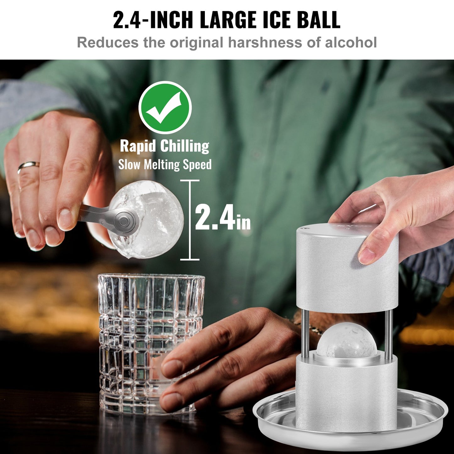 Ice Ball Maker - 2.4-Inch Aluminum Press Kit with Drip Tray