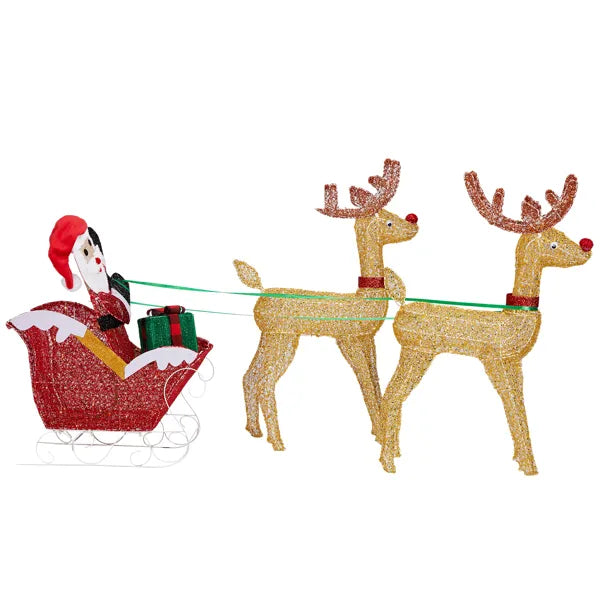 Lighted Reindeer Pulling Sleigh Christmas Decoration - Pre-lit Holiday Decor