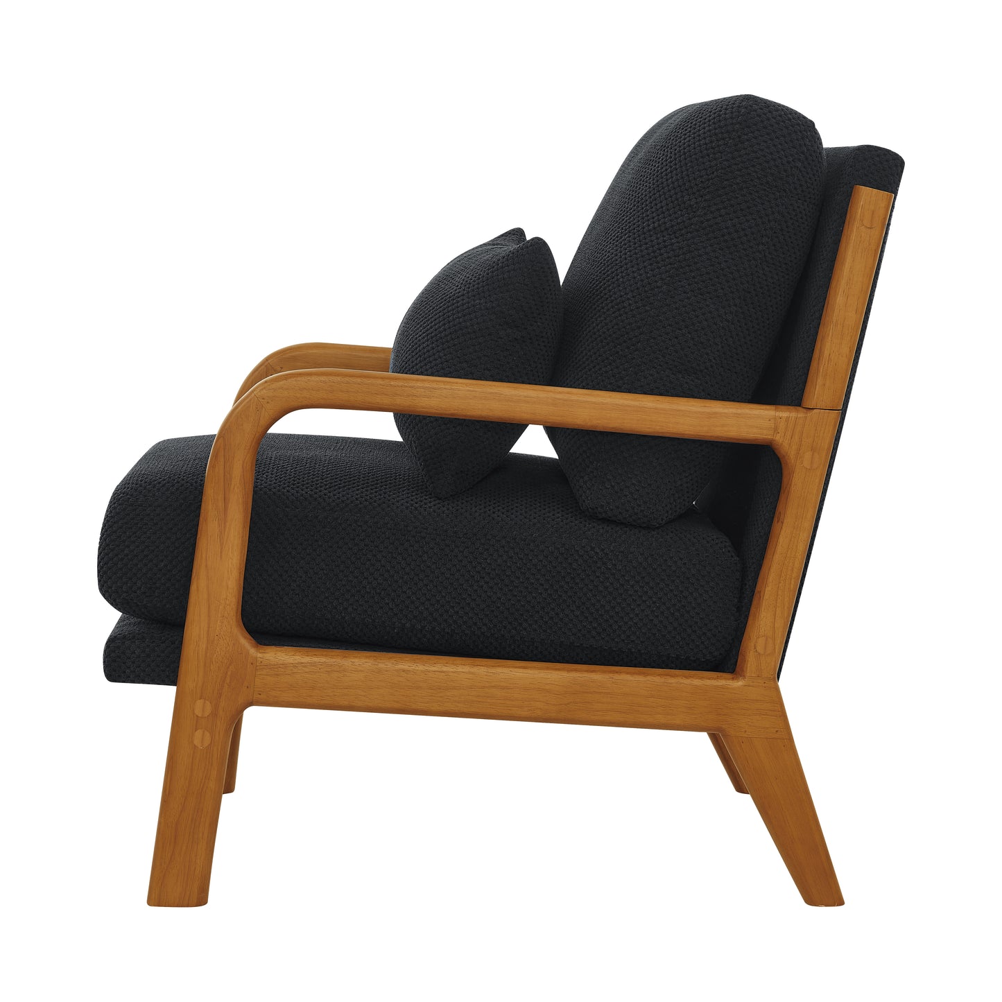 Mid-Century Modern Wooden Lounge Chair - Black Fabric