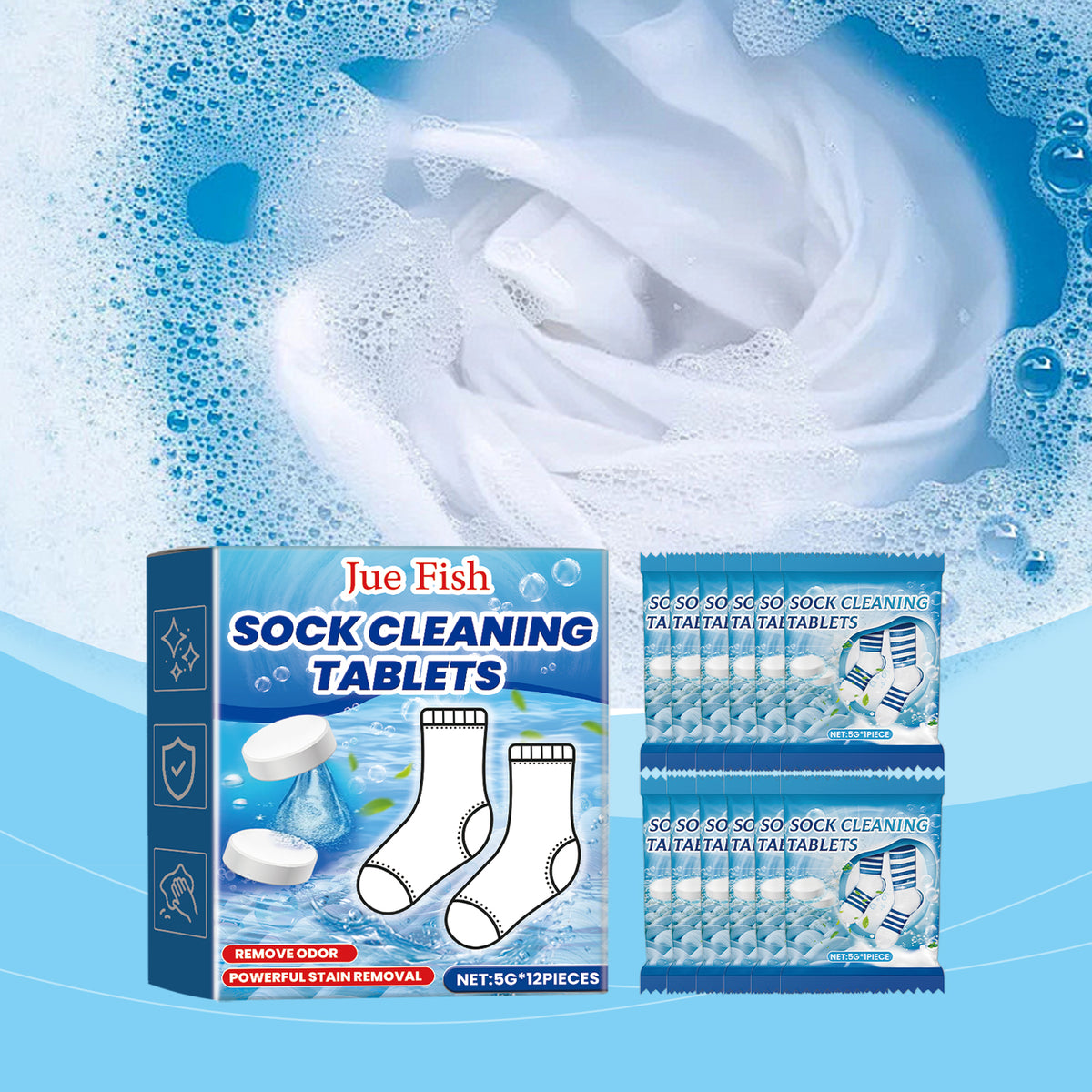 Effervescent Sock Cleaning Tablets 60 Pack - Laundry & Household Use