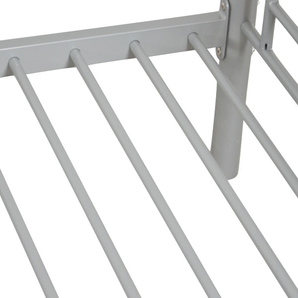 Iron Bed Bunk With Ladder For Kids Twin Size Gray