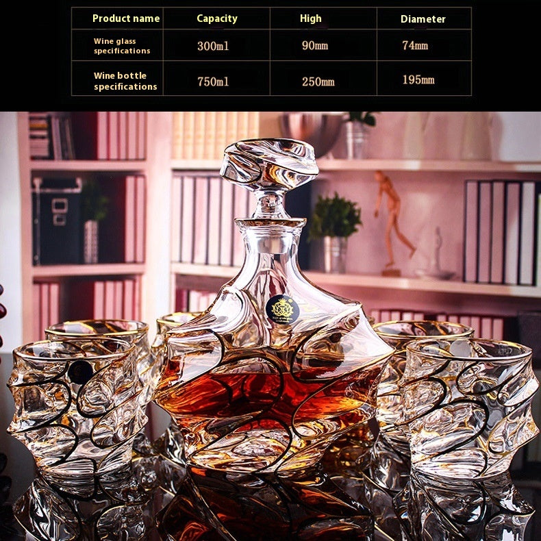 Crystal Glass Whiskey and Wine Set - Creative Gold Finish, 7-Piece Home Barware