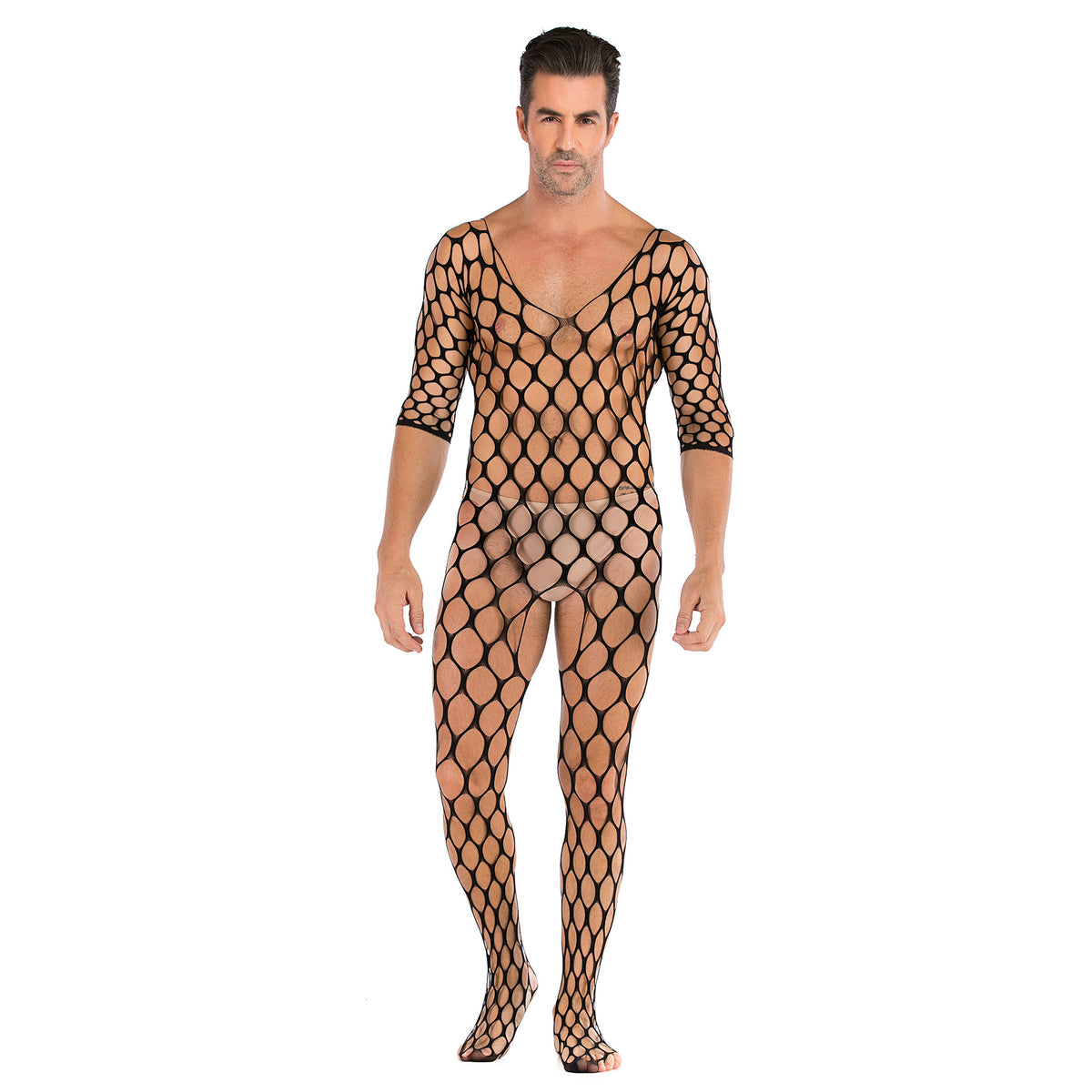 Men's Mesh Jumpsuit Long Sleeve Cosplay Costume Black One Size
