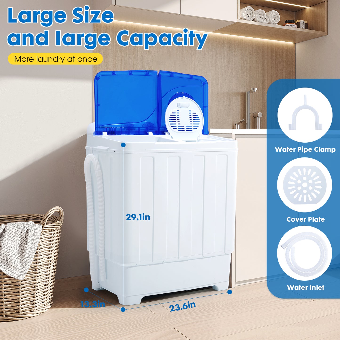 28lbs Portable Washing Machine With 18lbs Wash And 10lbs Spin, Twin