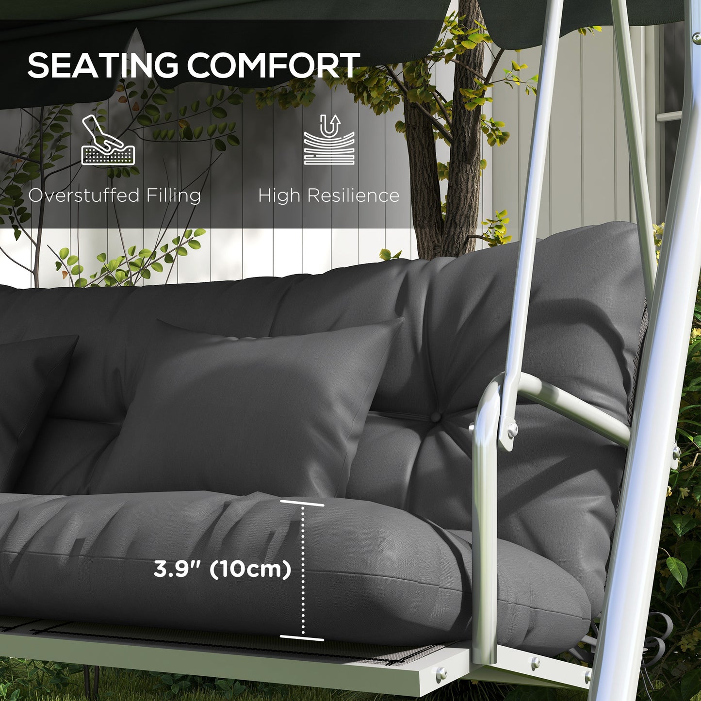 59" Tufted Outdoor Bench Cushion Set with Pillows - Charcoal Gray