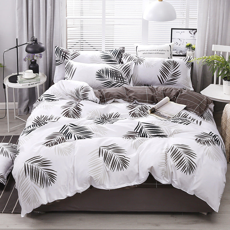 Four-Piece Bed Sheet Quilt Cover Set with Botanical Pattern - Multiple Sizes & Styles