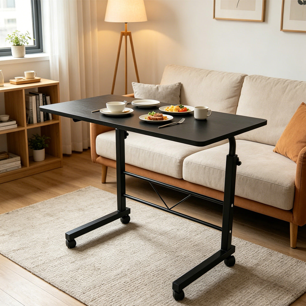 60cm Adjustable Tray Table Rolling Sofa Side Snack With Wheels