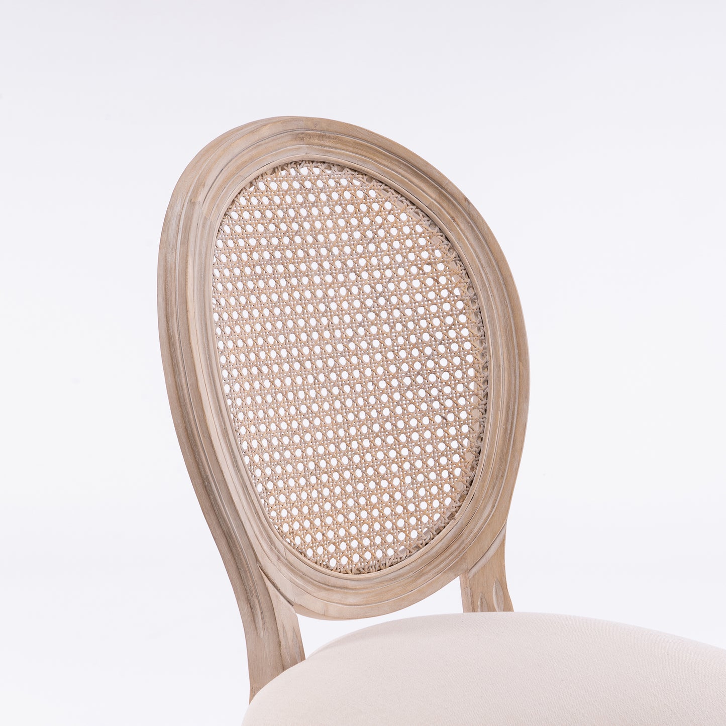 French Country Dining Chairs - Set of 2 Beige Wooden Frame