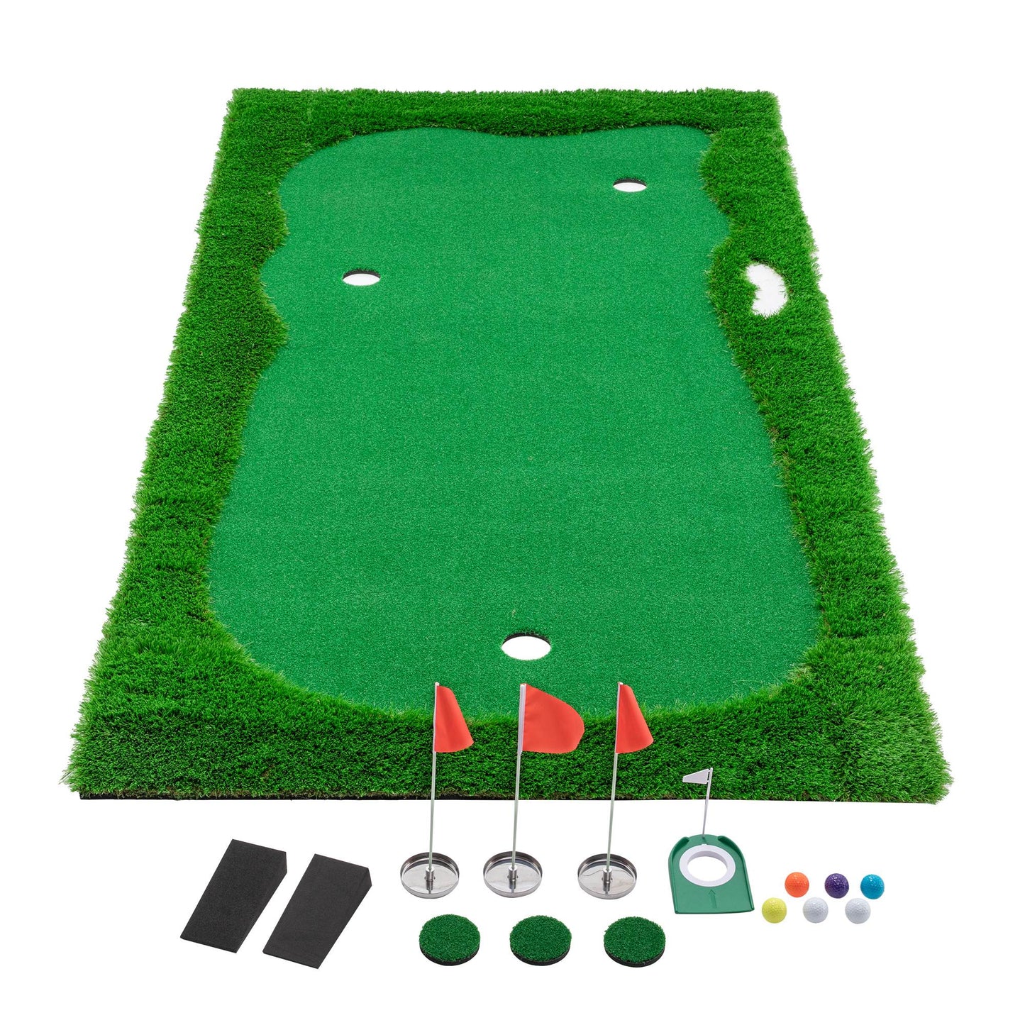 Golf Putting Green Mat - 10x5 FT with 3 Holes and Flags