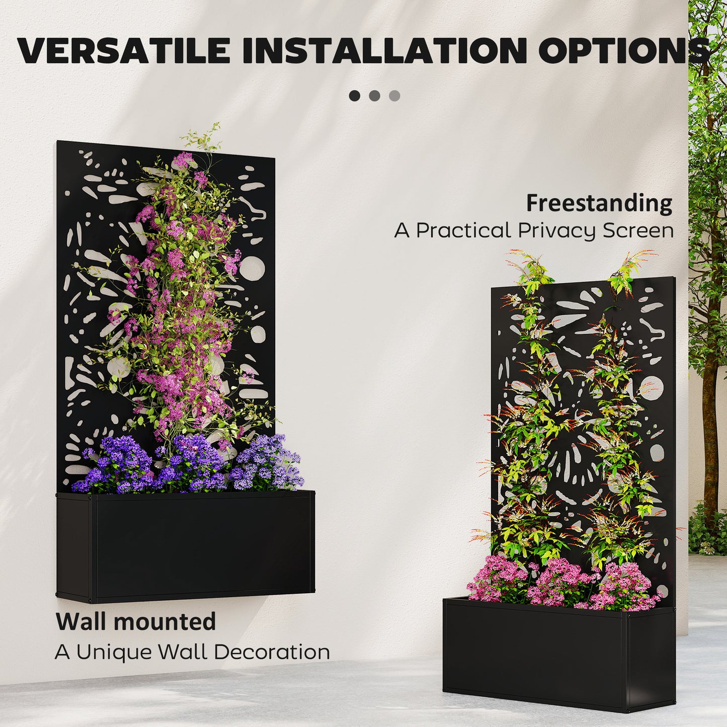 Metal Garden Bed with Trellis for Climbing Plants - Freestanding or Wall Mountable, Black 990x700mm