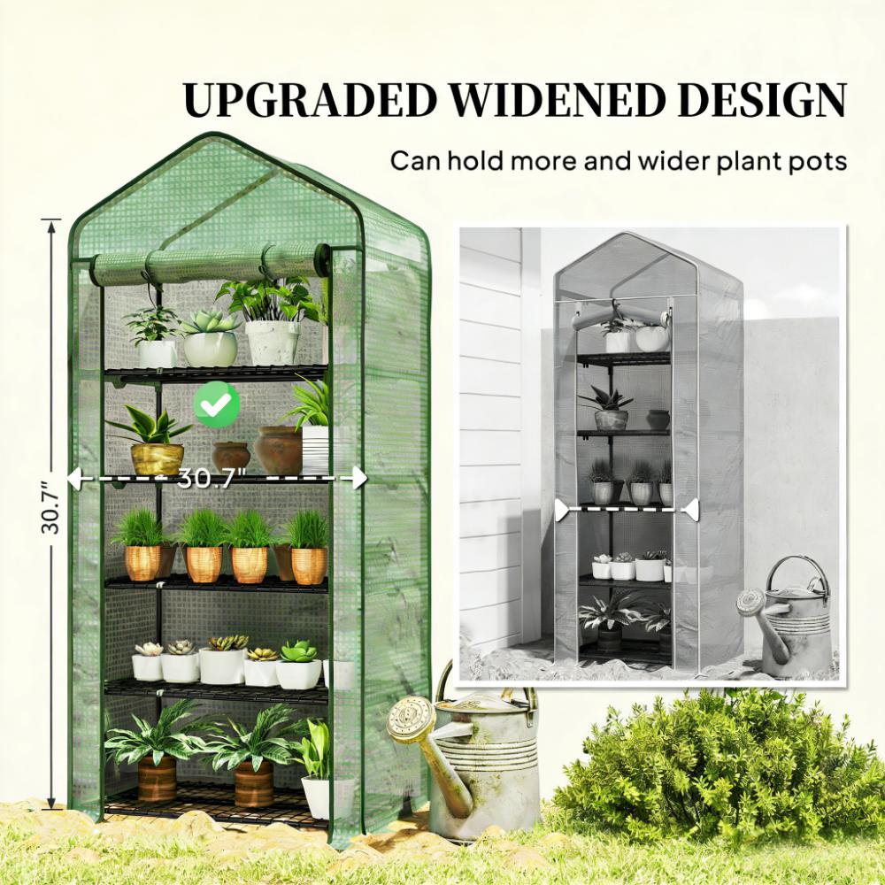 Mini Portable Greenhouse with 5 Shelves - Green