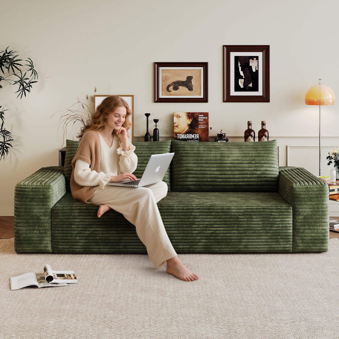 71" Corduroy Loveseat Sofa - Comfy Deep Seat, No Assembly, Green
