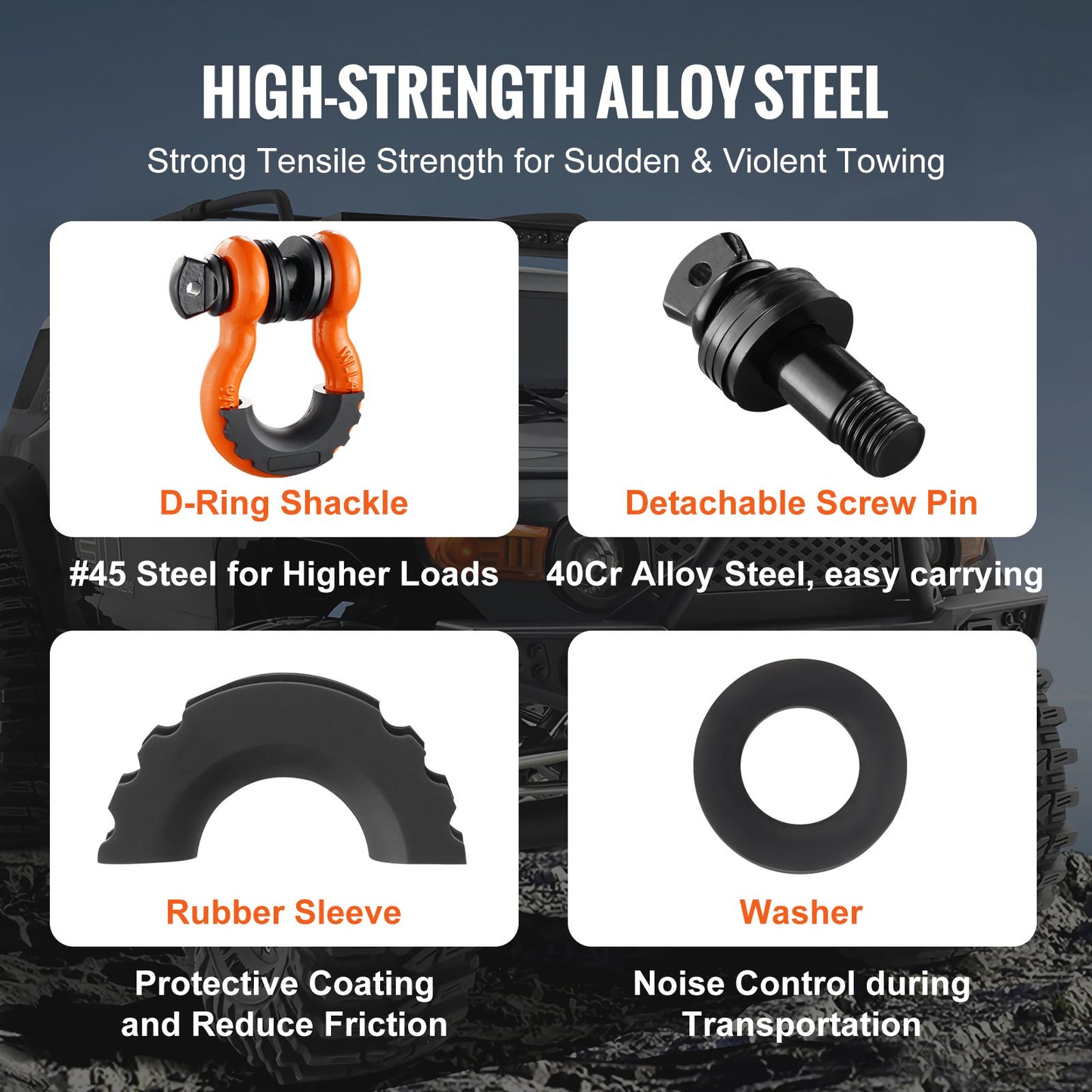 Heavy Duty Alloy Steel D-Ring Shackle 2 Pack - Off-Road Vehicle Recovery, 7/8" Screw Pin, Orange