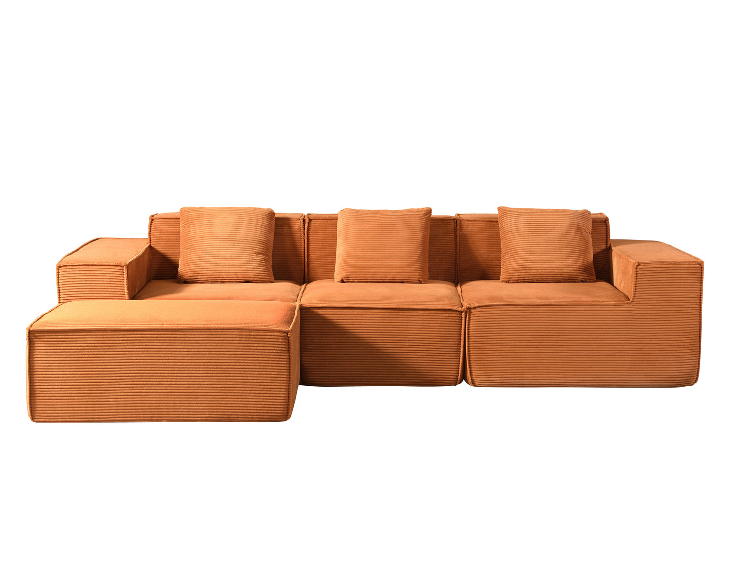 CozyForm Convertible Corduroy Sectional Couch With Ottoman & Pillows,