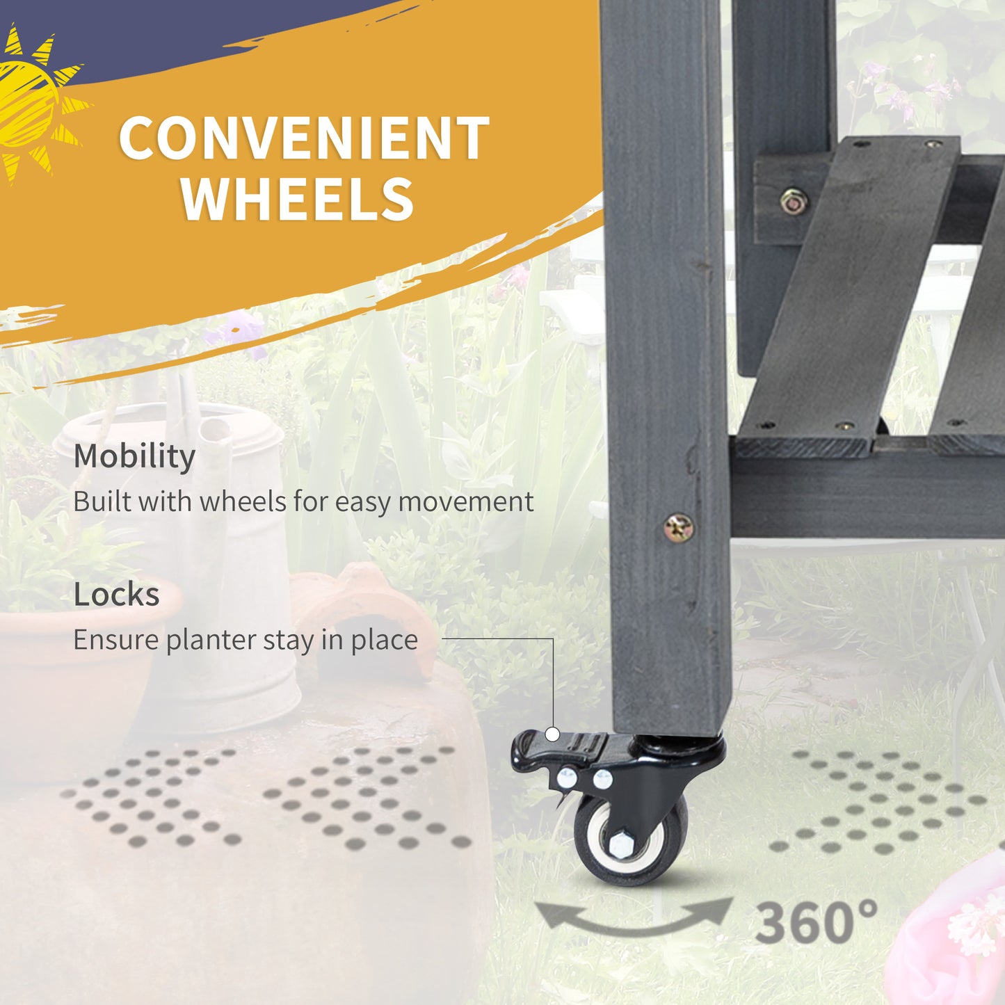 Raised Garden Bed Planter Box with Wheels & Storage Shelf - 1100x210x320mm