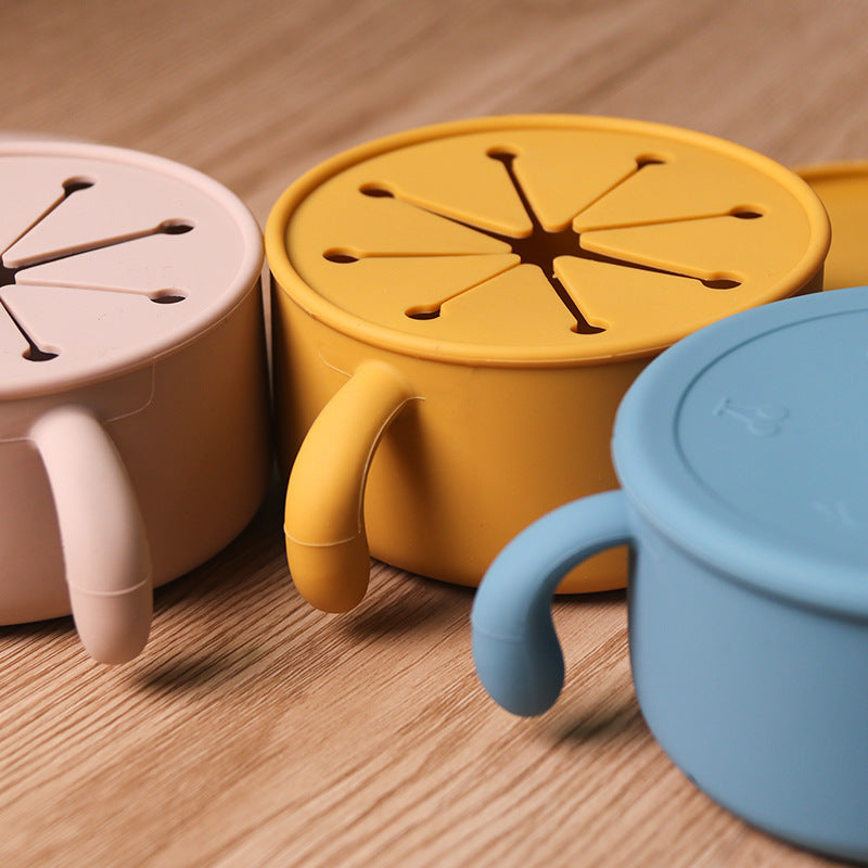 Children's Silicone Snack Bowl with Dustproof Lid and Handles for Kids