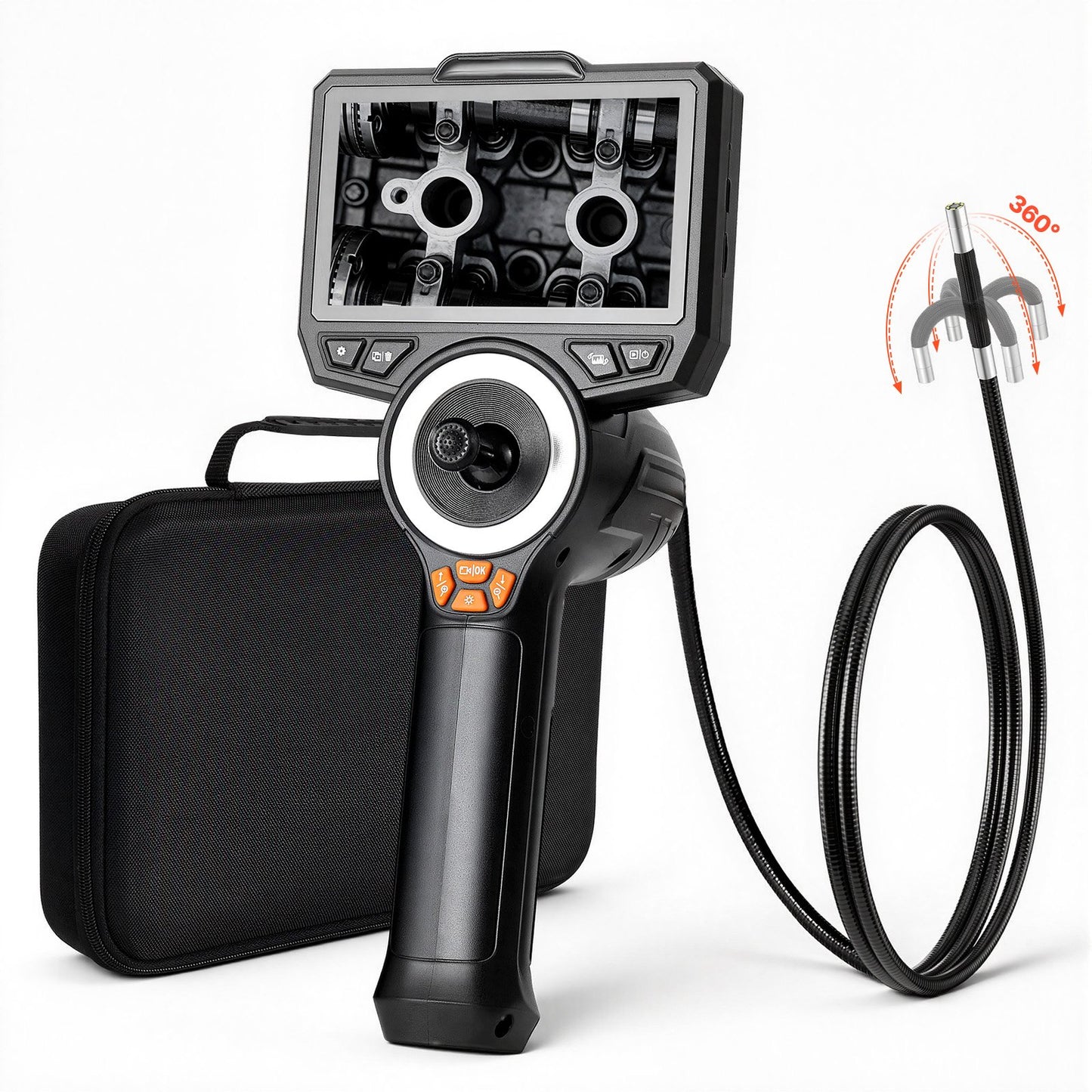 Articulating Endoscope Camera with Light and 4-Way Borescope, 1080p Slim Lens, 8X Zoom Inspection Tool for Auto & Mechanical Repair