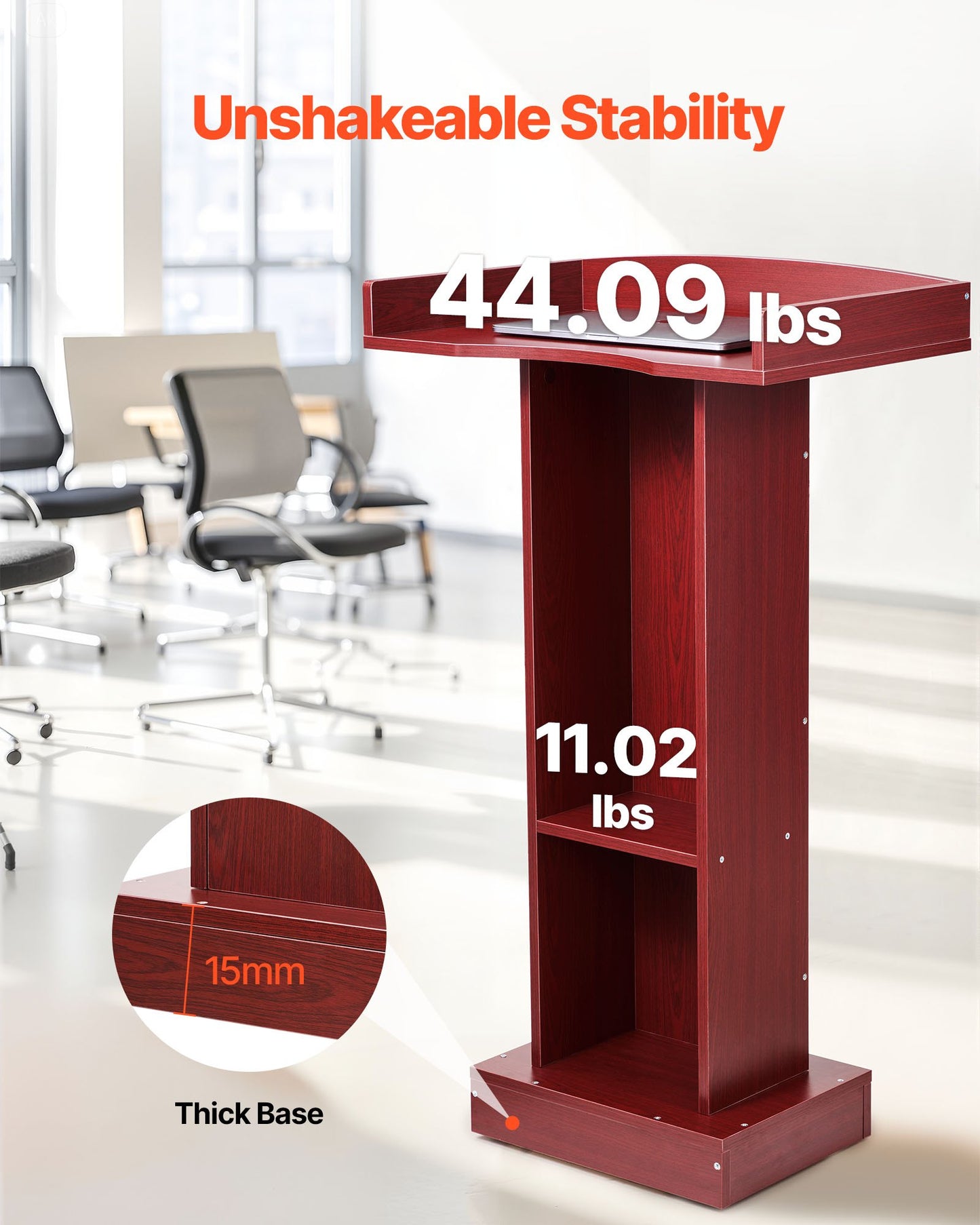 41-Inch Wooden Podium Stand with Storage Shelf - Brown