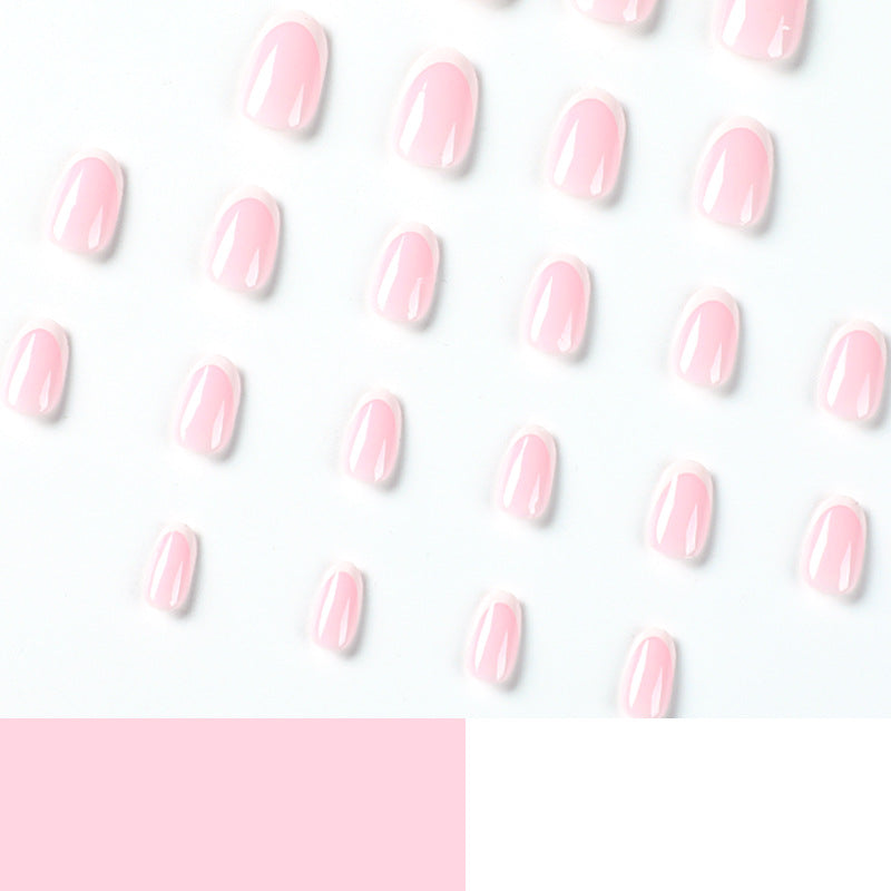 French White Edge Nail Stickers - 24pc Pink Press-On Set
