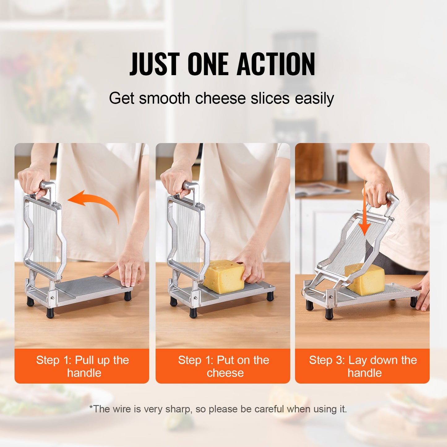 Ultra-Thin Cheese Slicer with Wire - Durable Kitchen Cutter, Silver
