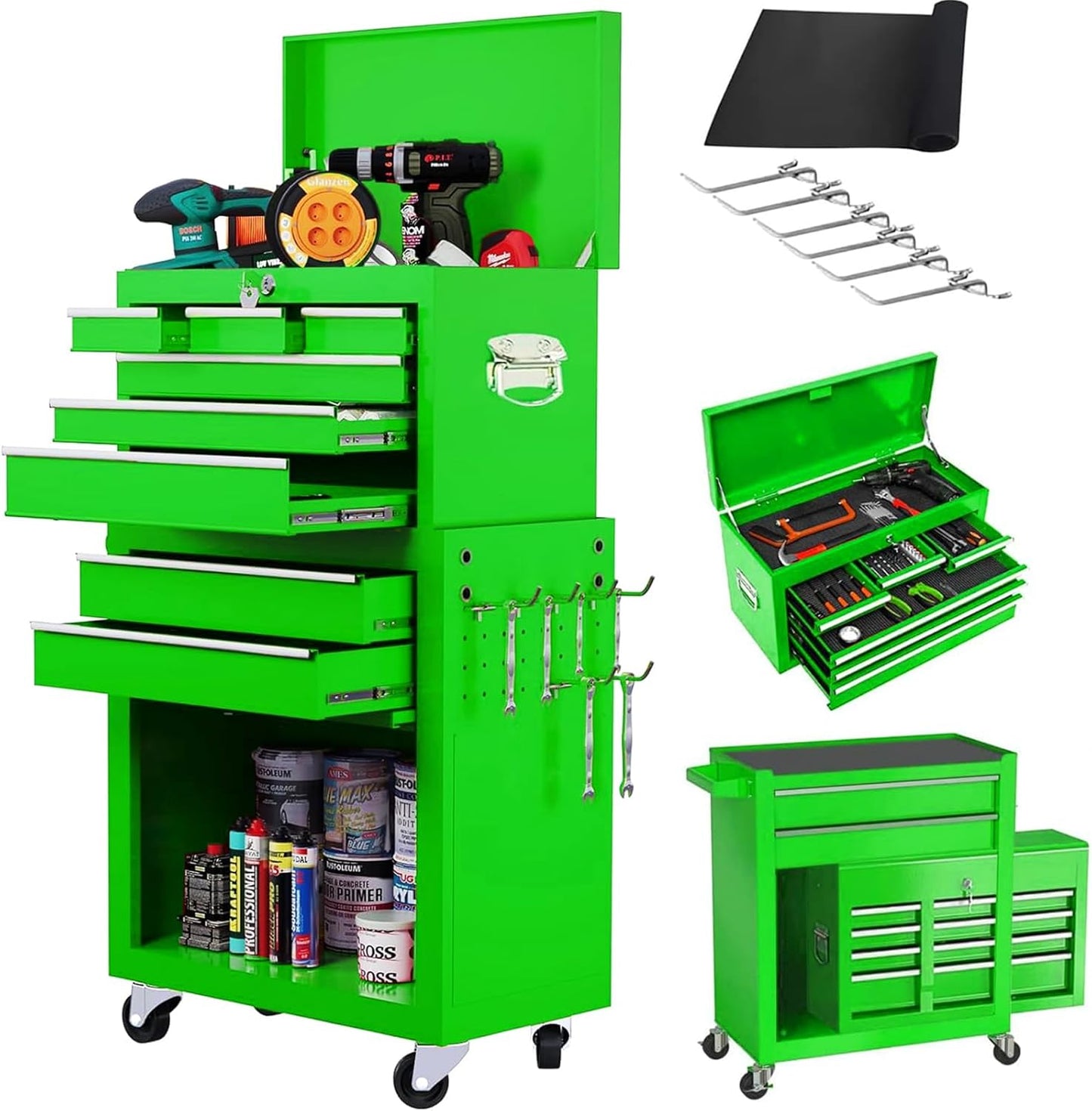 8-Drawer Rolling Tool Chest with Lockable Cabinets and Wheels - Garage Storage