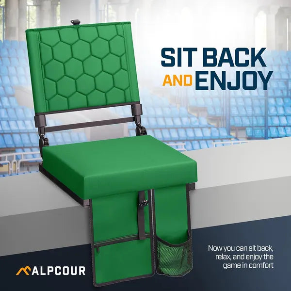 Folding Reclining Stadium Seat with Back Support - Hunter Green