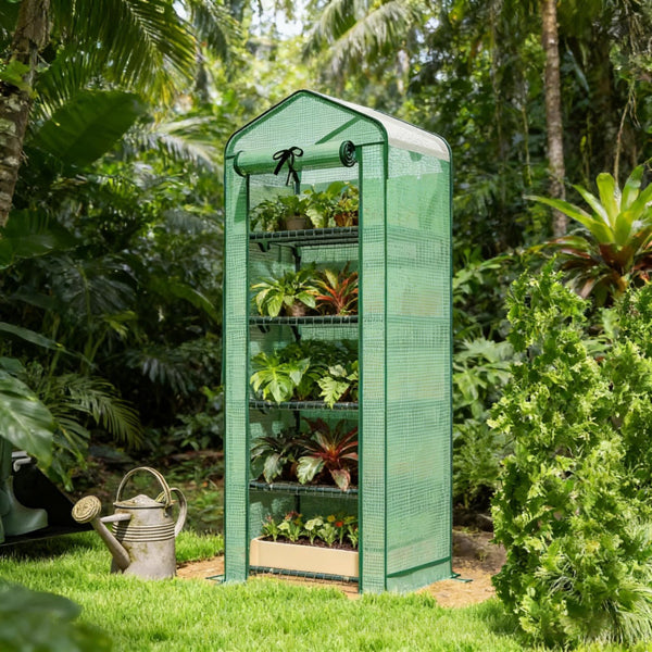 Mini Greenhouse with Double-Layer Roof - 5-Tier Plant Shelf