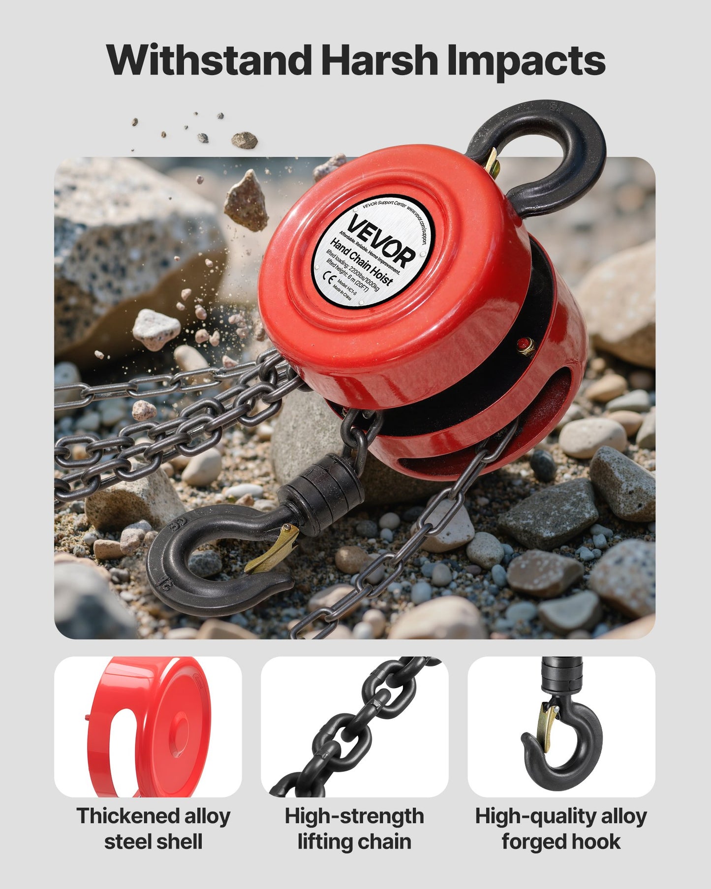 Manual Chain Hoist 2200 Lb Capacity 20 Ft Lifting Chain Block with G70 Chain - Heavy Duty Lifting Tool