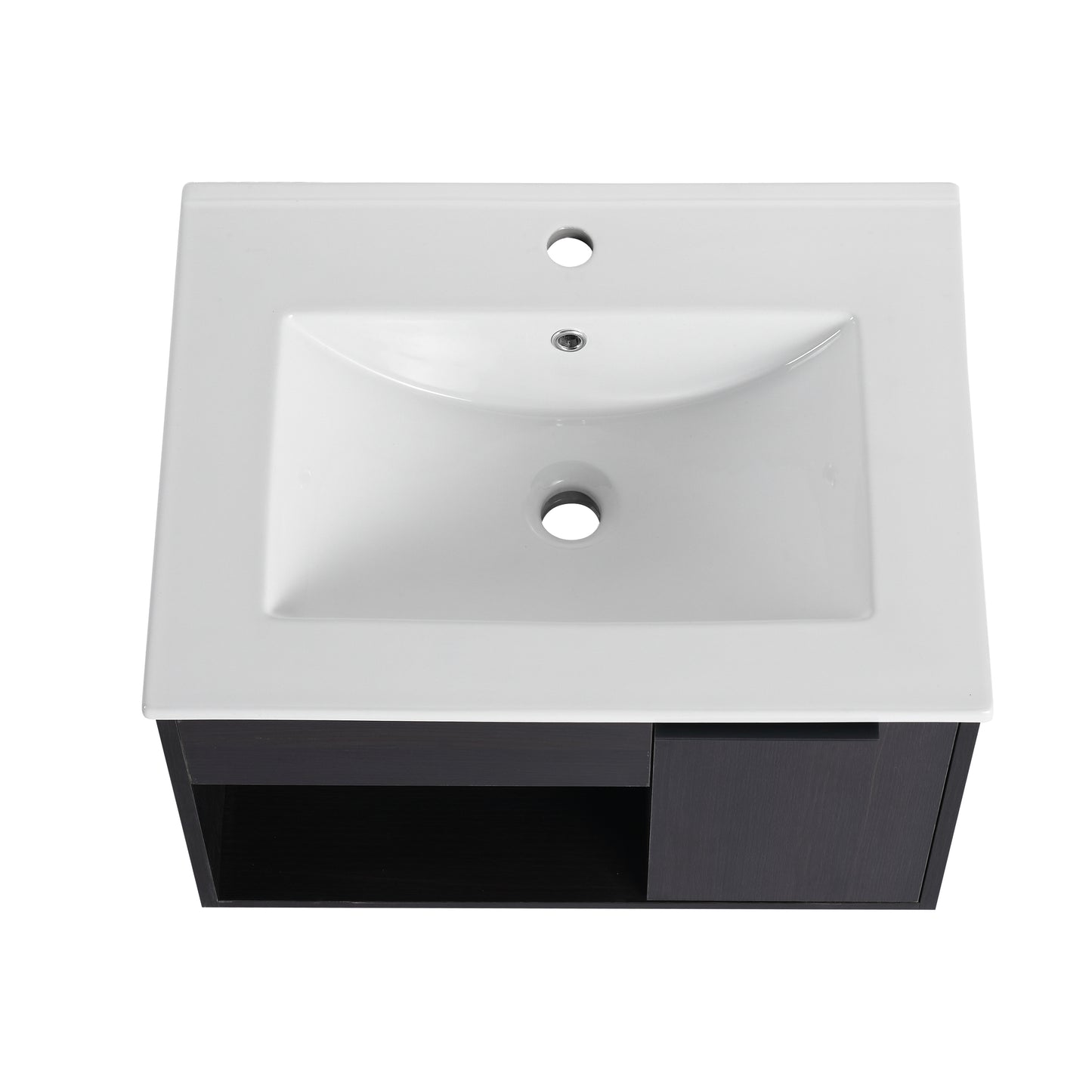 24" Wall-Mounted Bathroom Vanity with Ceramic Sink - Dark Oak