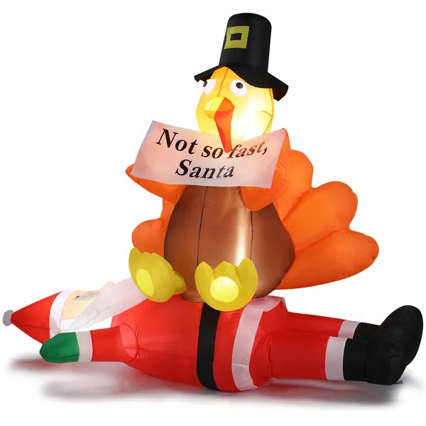 Lighted Christmas Inflatable Decoration - Turkey on Santa Claus