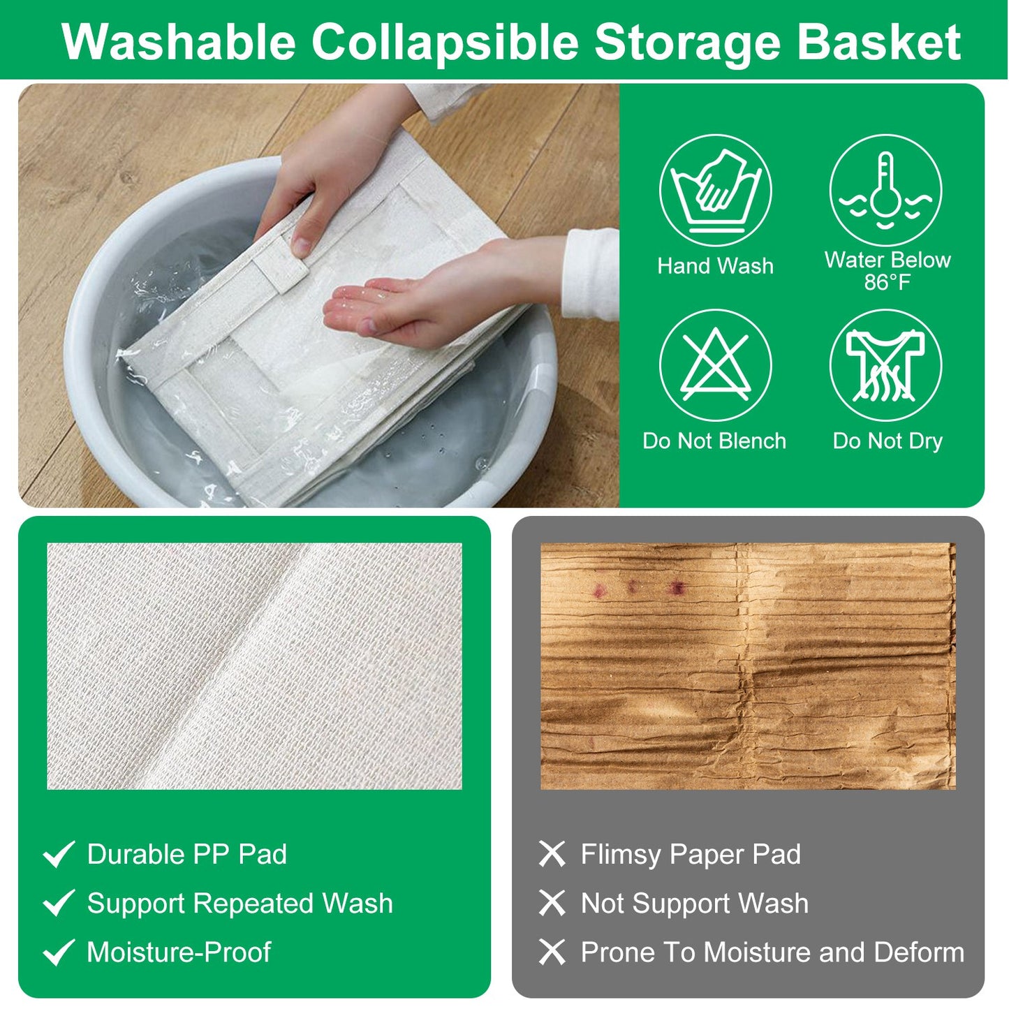 4Pcs Foldable Linen Clothing Storage Bin With Visible Clear Window
