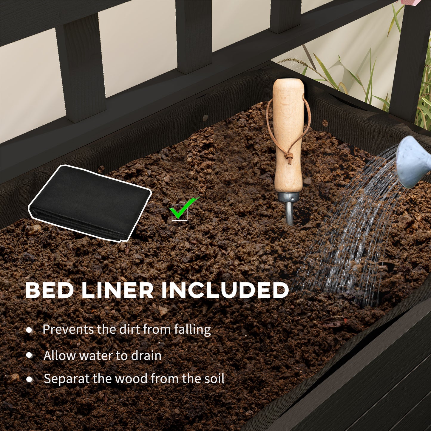 Outdoor Raised Garden Bed with Trellis and Wheels - Wooden Planter for Garden, Patio, Balcony