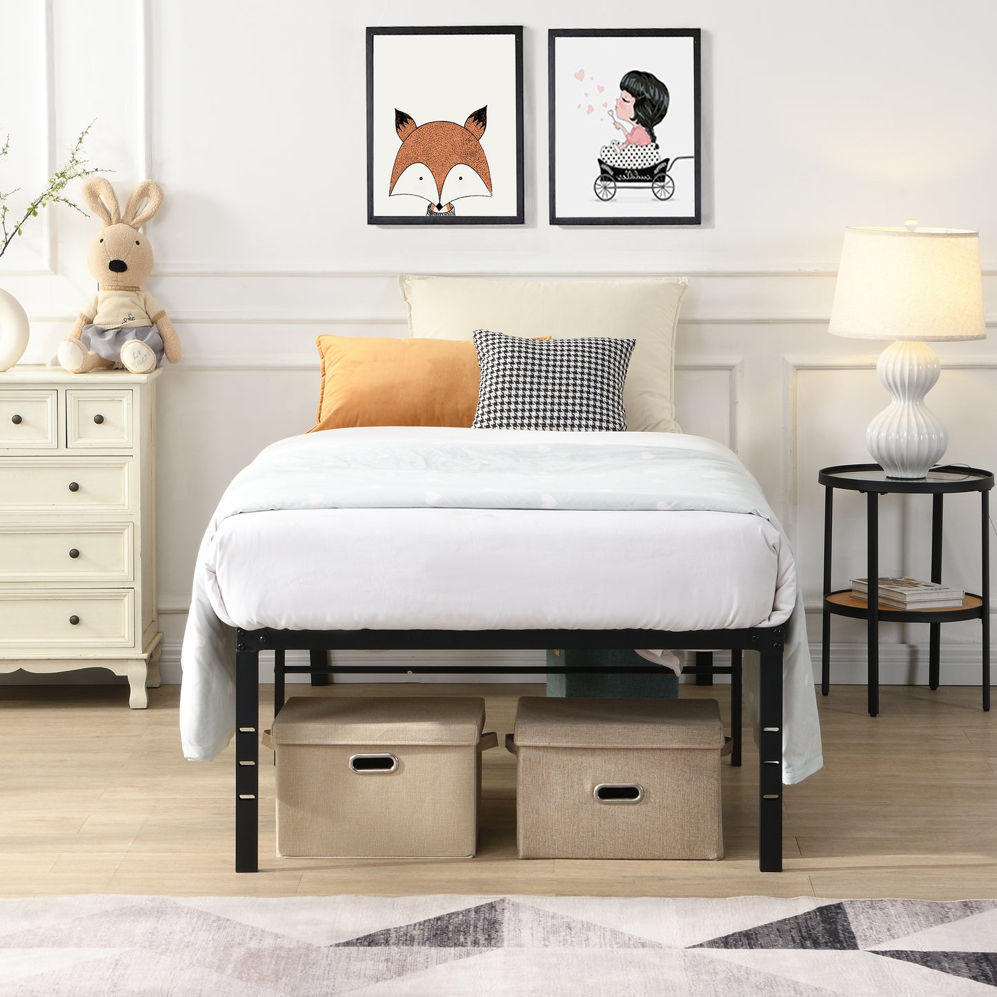 Twin Size Heavy Duty Metal Bed Frame - Quick Assembly, No Noise